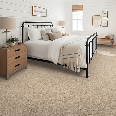 beige carpet in warm minimalist bedroom