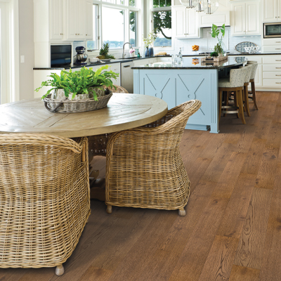 wood flooring in coastal kitchen in beach house.