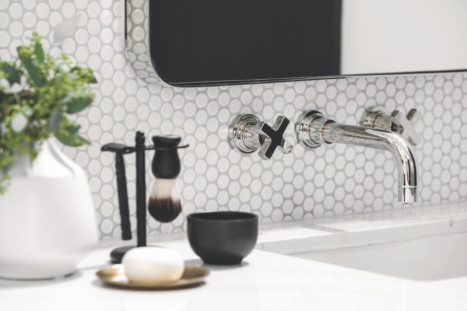 hexagon mosaic tile backsplash | Hibou Design and Co.