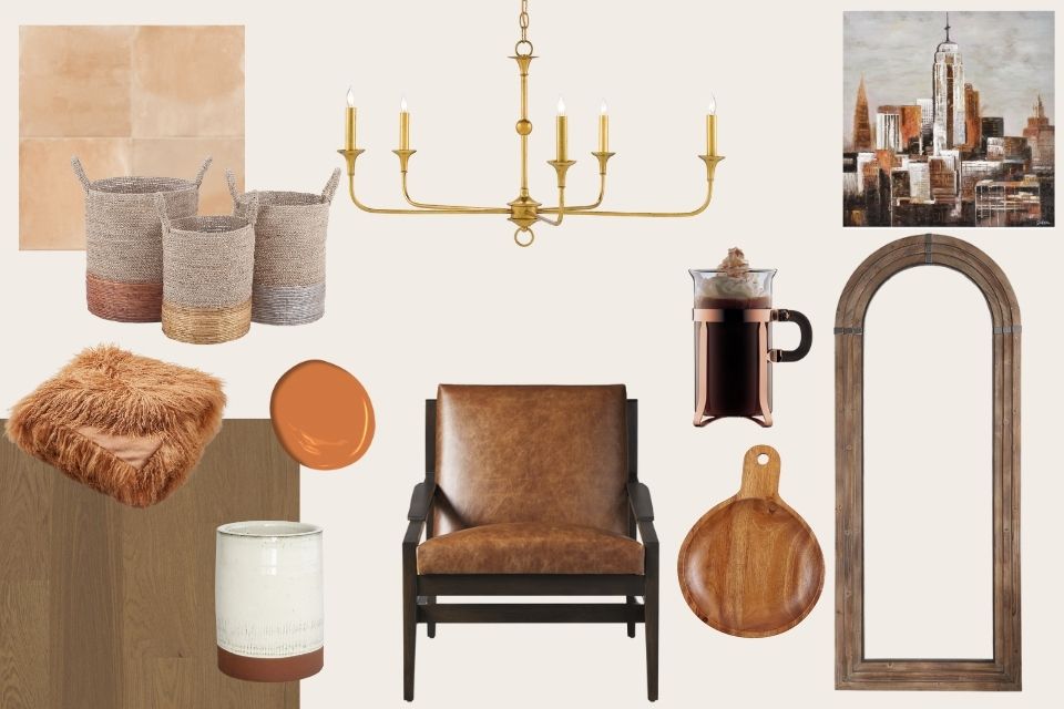 Pumpkin spice inspired decor, furniture, and linens.
